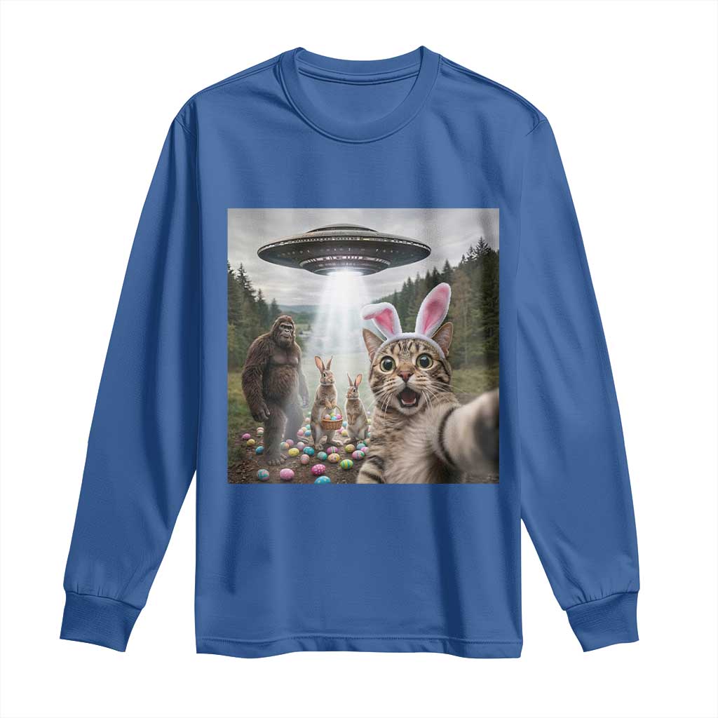Funny Cat Selfie with Easter Bunny Bigfoot UFO Long Sleeve Shirt TS11 Royal Blue Print Your Wear
