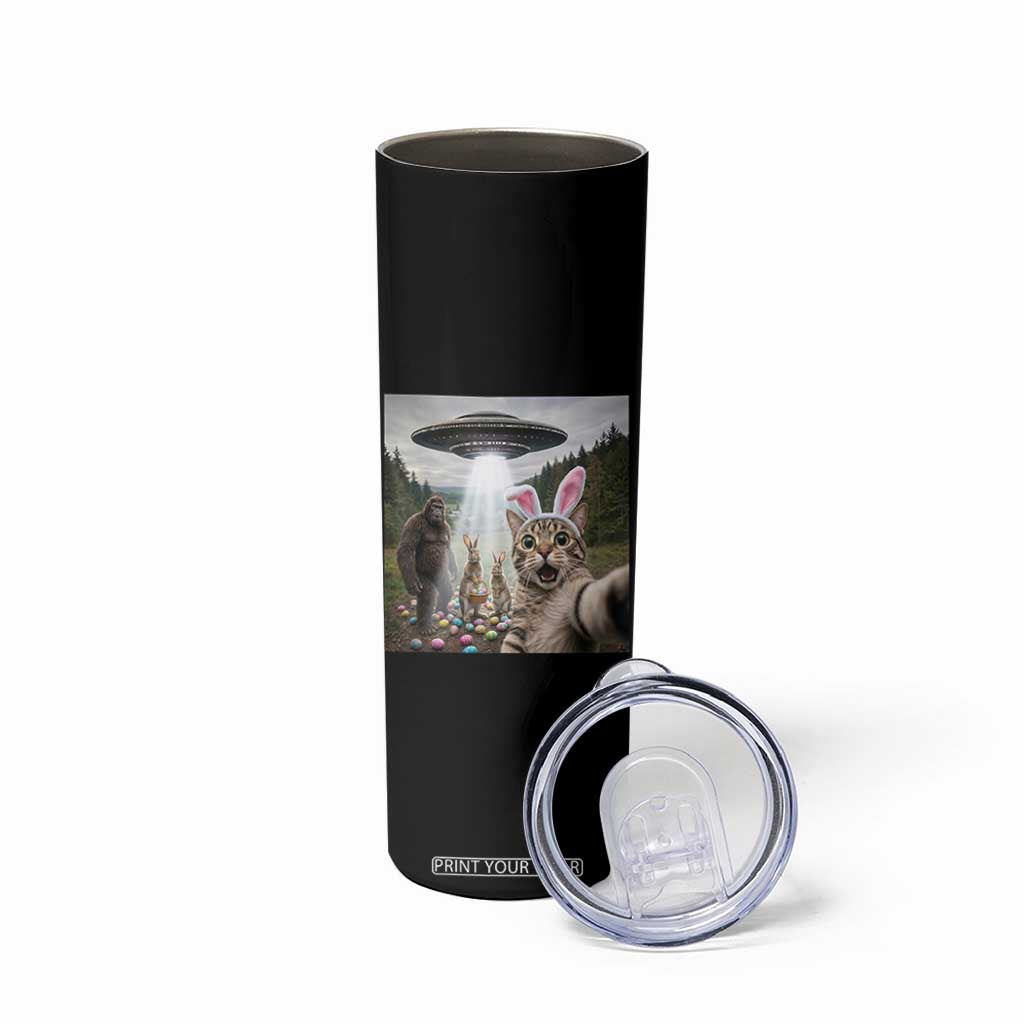 Funny Cat Selfie with Easter Bunny Bigfoot UFO Skinny Tumbler TS11 Print Your Wear