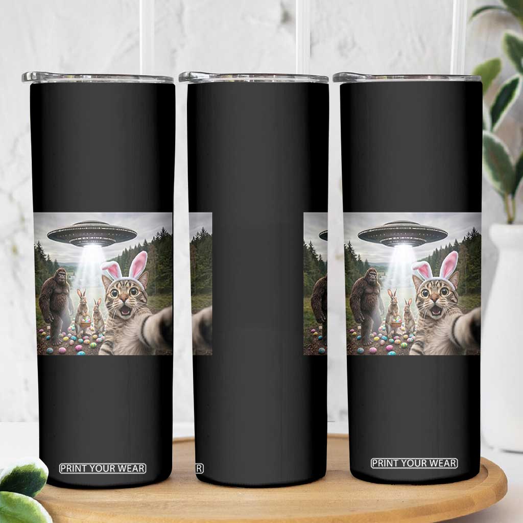 Funny Cat Selfie with Easter Bunny Bigfoot UFO Skinny Tumbler TS11 Print Your Wear