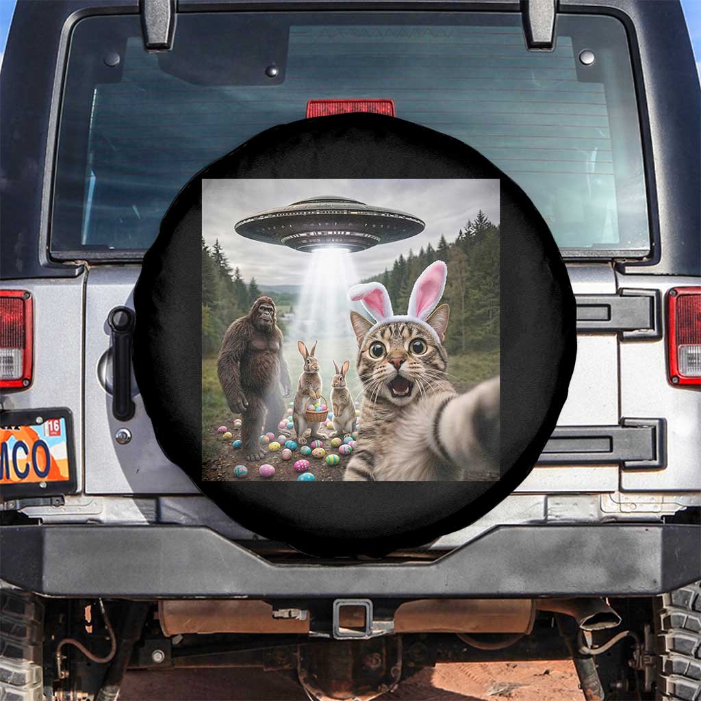 Funny Cat Selfie with Easter Bunny Bigfoot UFO Spare Tire Cover TS11 No hole Black Print Your Wear