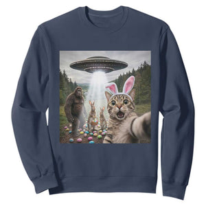 Funny Cat Selfie with Easter Bunny Bigfoot UFO Sweatshirt TS11 Navy Print Your Wear