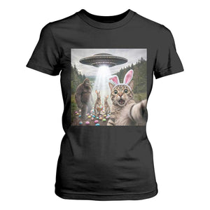 Funny Cat Selfie with Easter Bunny Bigfoot UFO T Shirt For Women TS11 Black Print Your Wear
