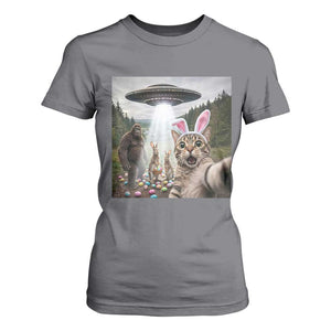 Funny Cat Selfie with Easter Bunny Bigfoot UFO T Shirt For Women TS11 Charcoal Print Your Wear