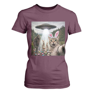 Funny Cat Selfie with Easter Bunny Bigfoot UFO T Shirt For Women TS11 Maroon Print Your Wear