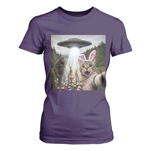 Funny Cat Selfie with Easter Bunny Bigfoot UFO T Shirt For Women TS11 Purple Print Your Wear