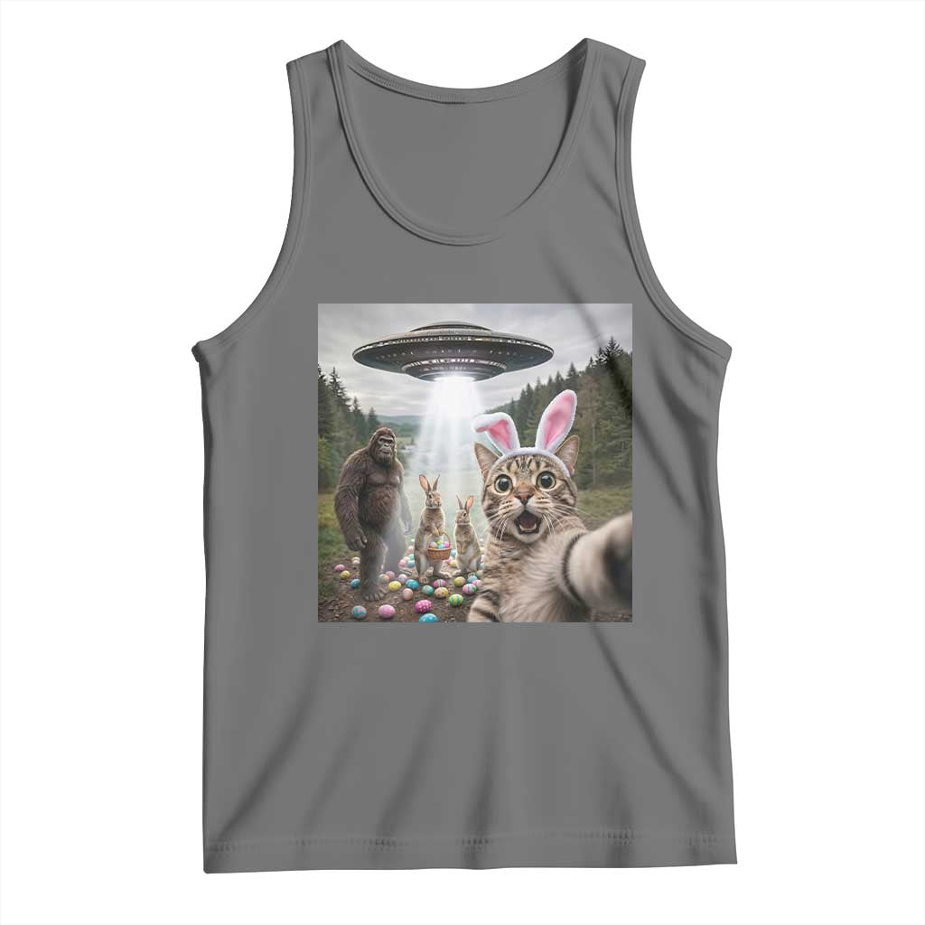 Funny Cat Selfie with Easter Bunny Bigfoot UFO Tank Top TS11 Black Heather Print Your Wear
