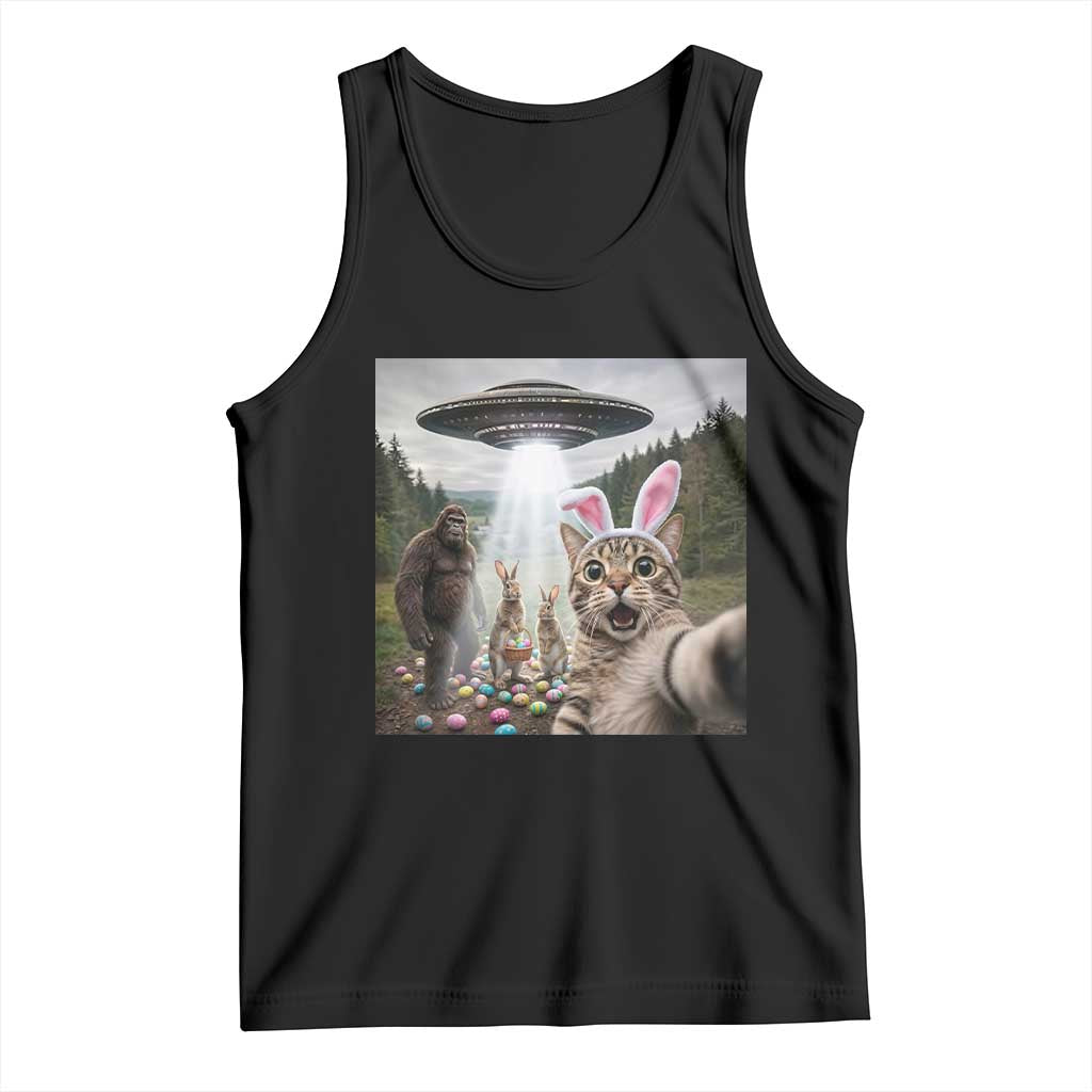Funny Cat Selfie with Easter Bunny Bigfoot UFO Tank Top TS11 Black Print Your Wear