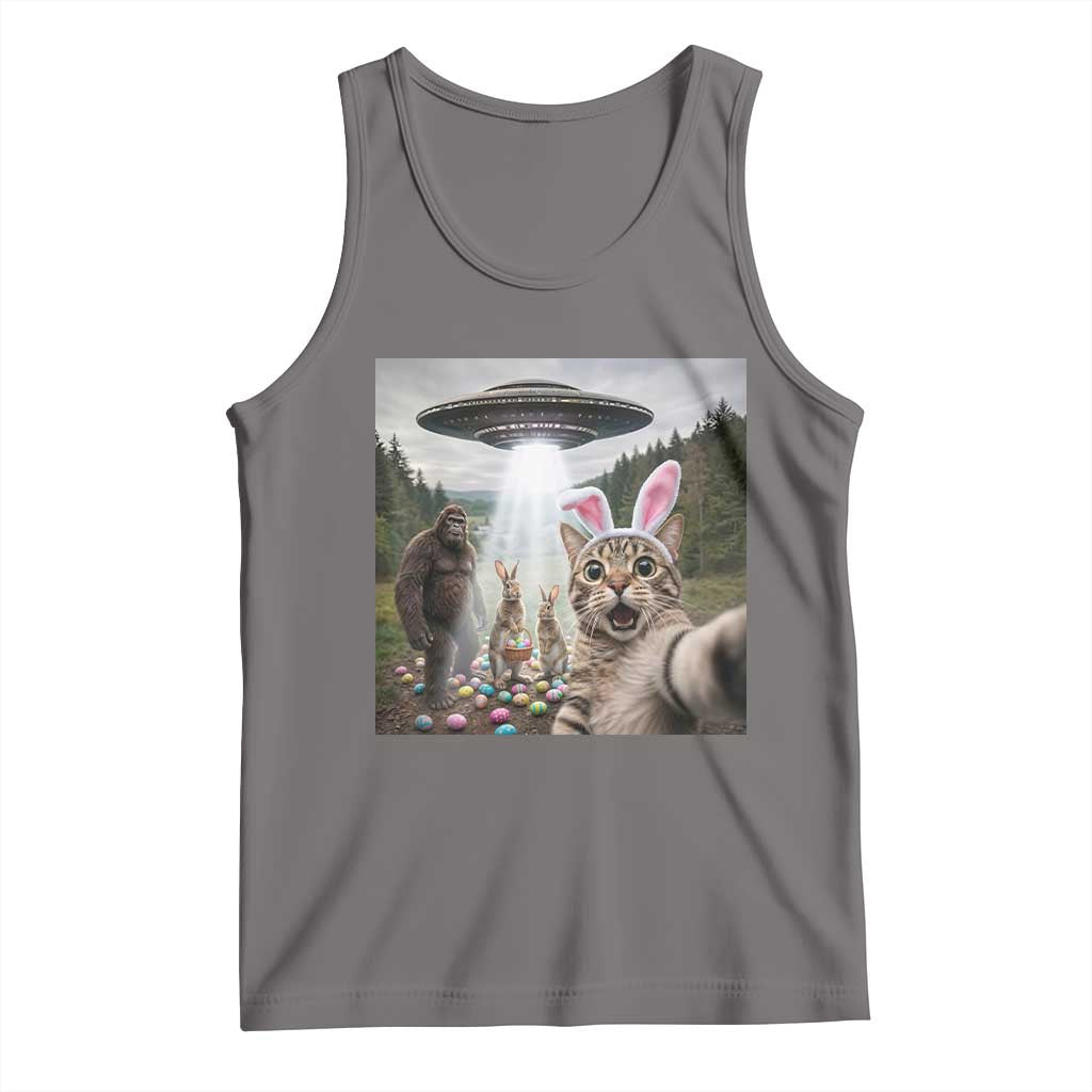 Funny Cat Selfie with Easter Bunny Bigfoot UFO Tank Top TS11 Deep Heather Print Your Wear