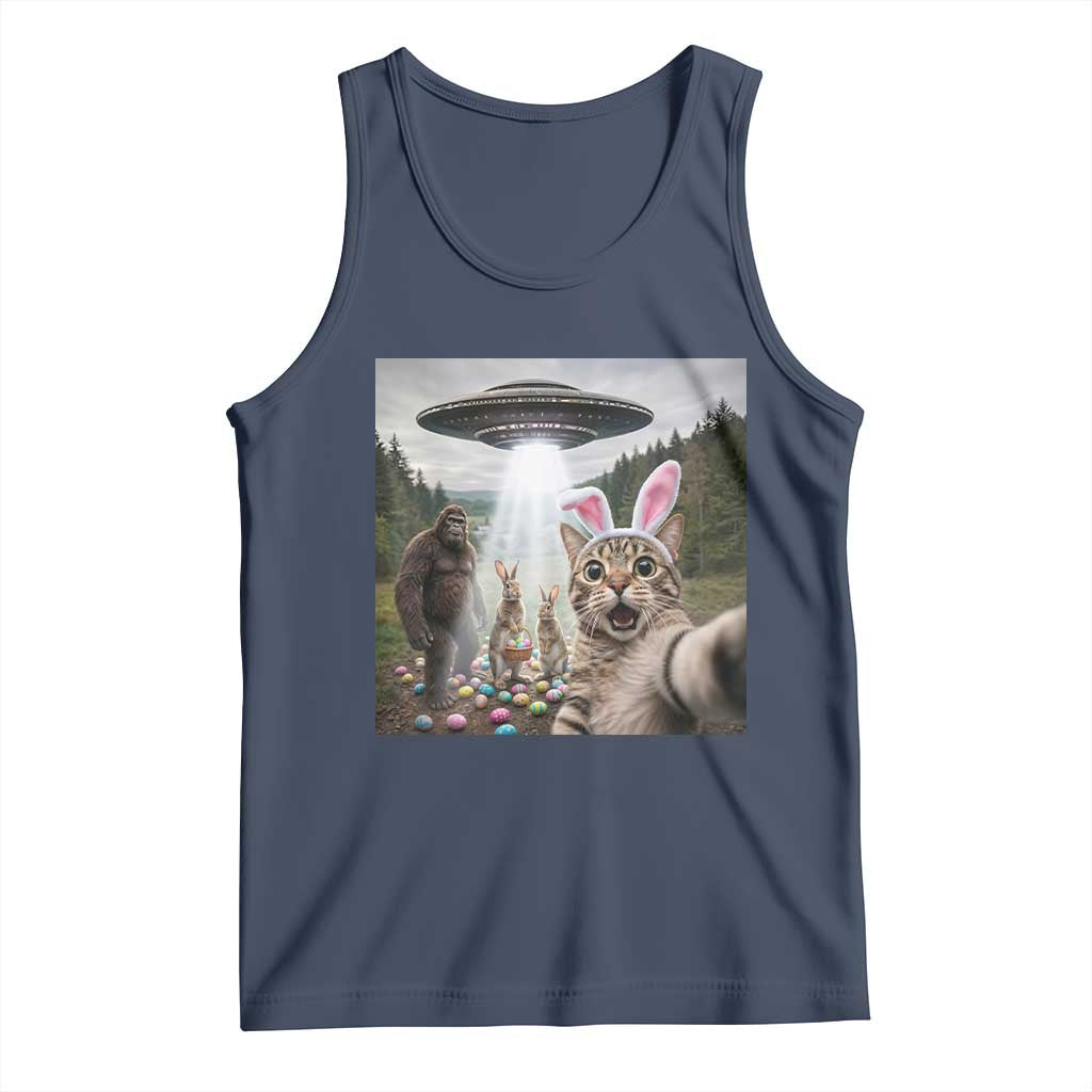 Funny Cat Selfie with Easter Bunny Bigfoot UFO Tank Top TS11 Navy Print Your Wear