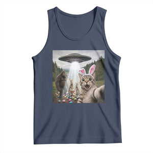 Funny Cat Selfie with Easter Bunny Bigfoot UFO Tank Top TS11 Navy Print Your Wear