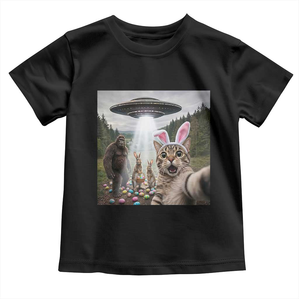 Funny Cat Selfie with Easter Bunny Bigfoot UFO Toddler T Shirt TS11 Black Print Your Wear