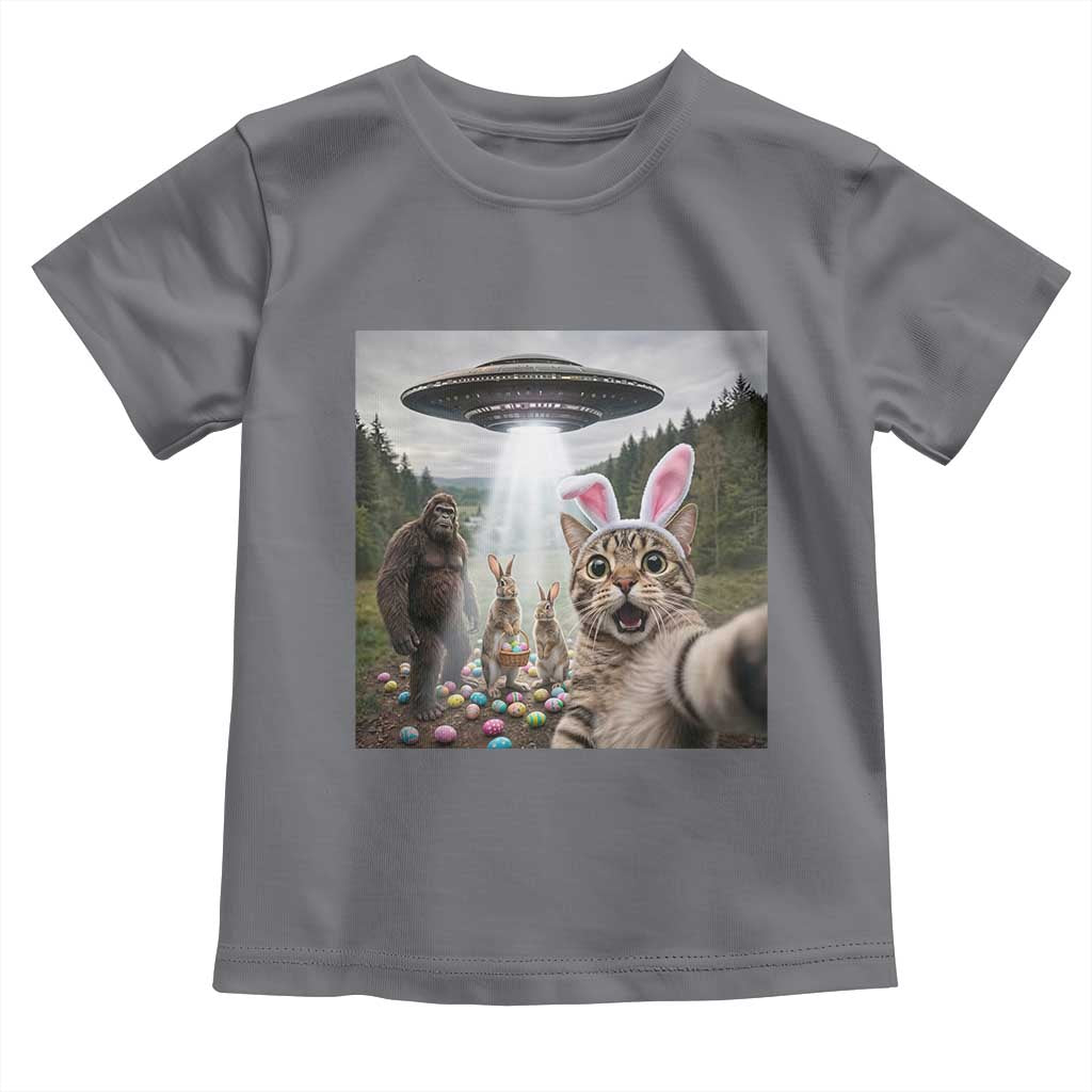 Funny Cat Selfie with Easter Bunny Bigfoot UFO Toddler T Shirt TS11 Charcoal Print Your Wear