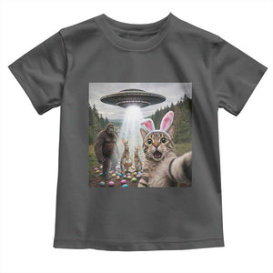 Funny Cat Selfie with Easter Bunny Bigfoot UFO Toddler T Shirt TS11 Dark Heather Print Your Wear
