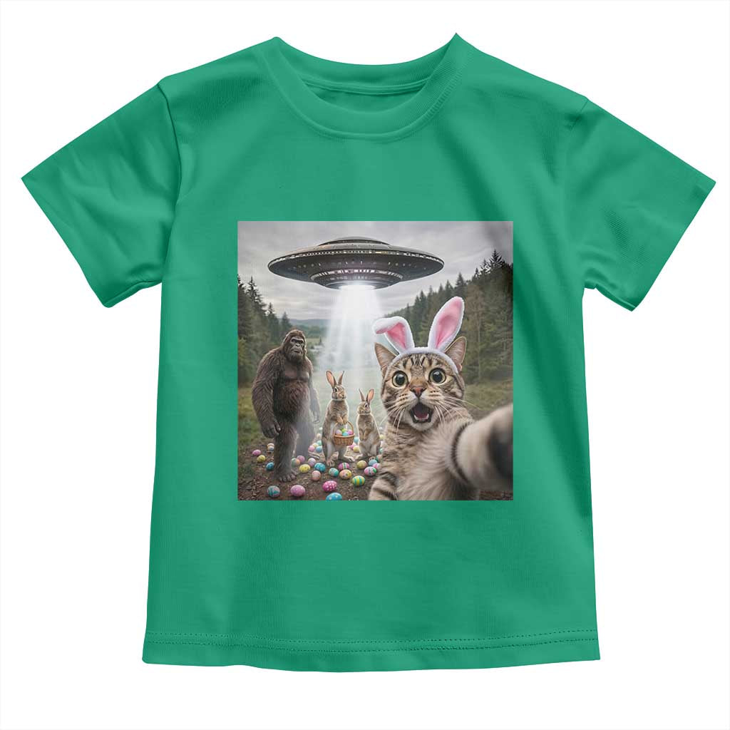 Funny Cat Selfie with Easter Bunny Bigfoot UFO Toddler T Shirt TS11 Irish Green Print Your Wear