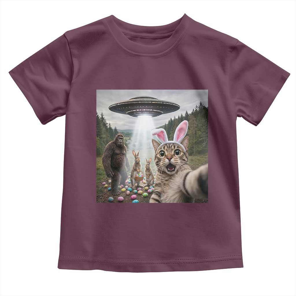 Funny Cat Selfie with Easter Bunny Bigfoot UFO Toddler T Shirt TS11 Maroon Print Your Wear