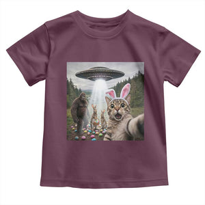 Funny Cat Selfie with Easter Bunny Bigfoot UFO Toddler T Shirt TS11 Maroon Print Your Wear