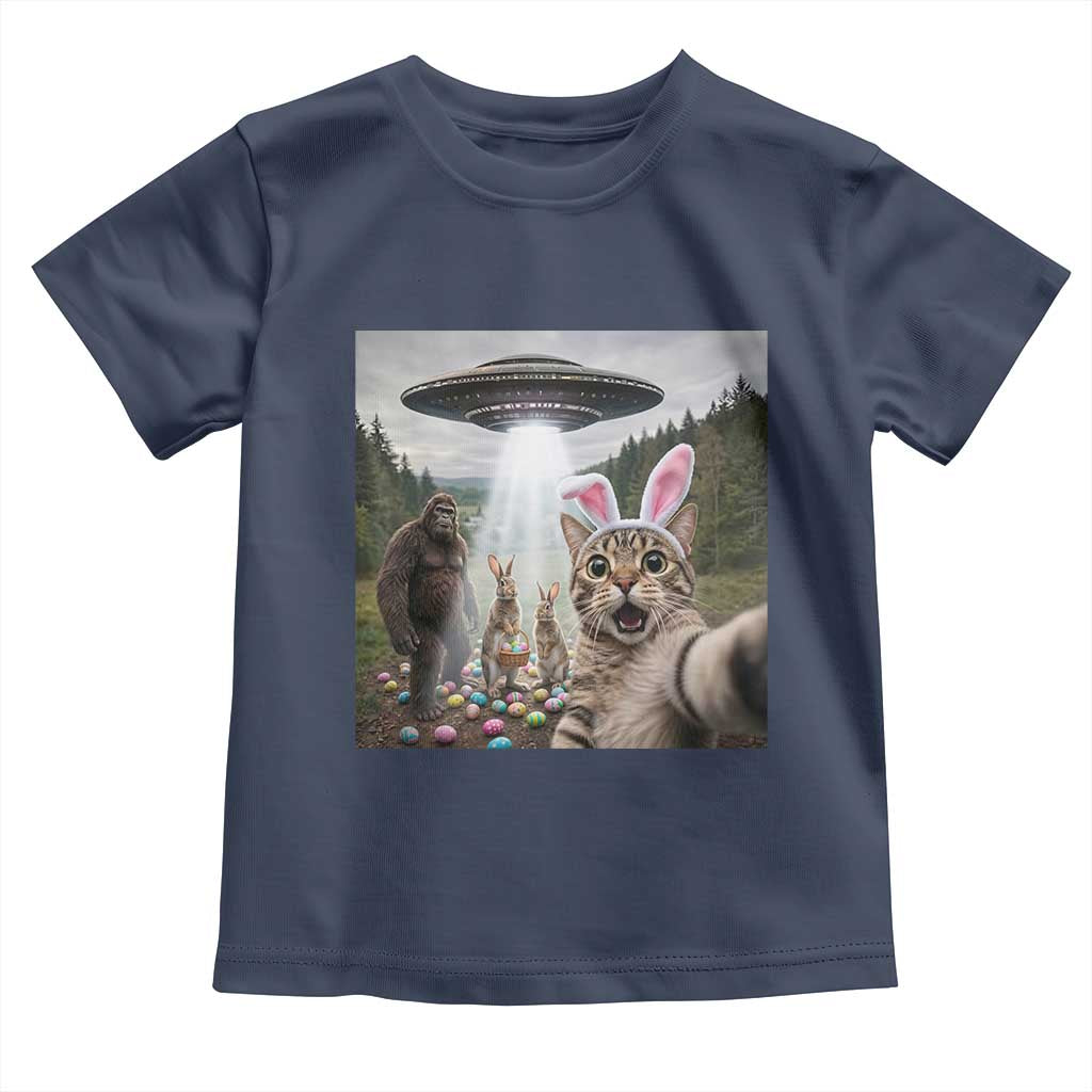 Funny Cat Selfie with Easter Bunny Bigfoot UFO Toddler T Shirt TS11 Navy Print Your Wear