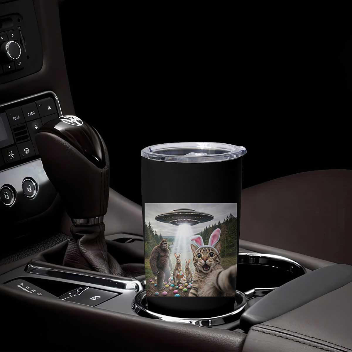 Funny Cat Selfie with Easter Bunny Bigfoot UFO Tumbler Cup TS11 Print Your Wear