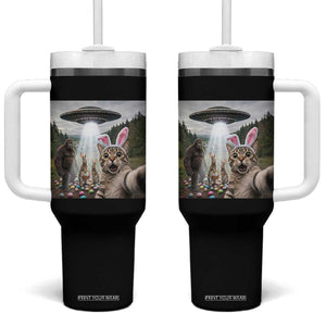 Funny Cat Selfie with Easter Bunny Bigfoot UFO Tumbler With Handle TS11 One Size: 40 oz Black Print Your Wear