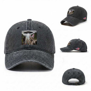 Funny Cat Selfie with Easter Bunny Bigfoot UFO Washed Cotton Baseball Cap TS11 Washed Cap Universal Fit Dark Gray Print Your Wear