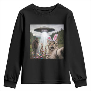 Funny Cat Selfie with Easter Bunny Bigfoot UFO Youth Sweatshirt TS11 Black Print Your Wear