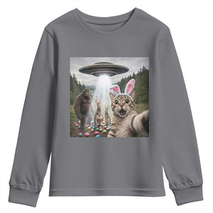 Funny Cat Selfie with Easter Bunny Bigfoot UFO Youth Sweatshirt TS11 Charcoal Print Your Wear