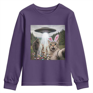 Funny Cat Selfie with Easter Bunny Bigfoot UFO Youth Sweatshirt TS11 Purple Print Your Wear