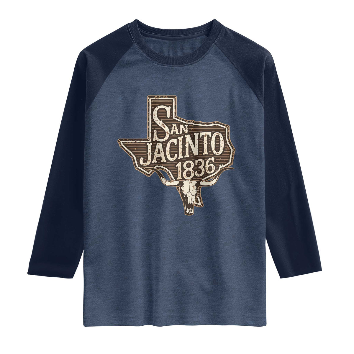 Battle of San Jacinto 1836 Texas History Independence Day Raglan Shirt TS11 Heather Denim Navy Print Your Wear