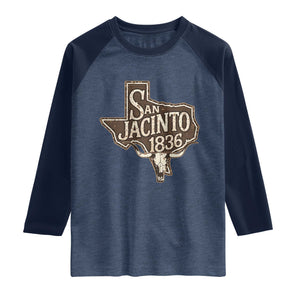 Battle of San Jacinto 1836 Texas History Independence Day Raglan Shirt TS11 Heather Denim Navy Print Your Wear
