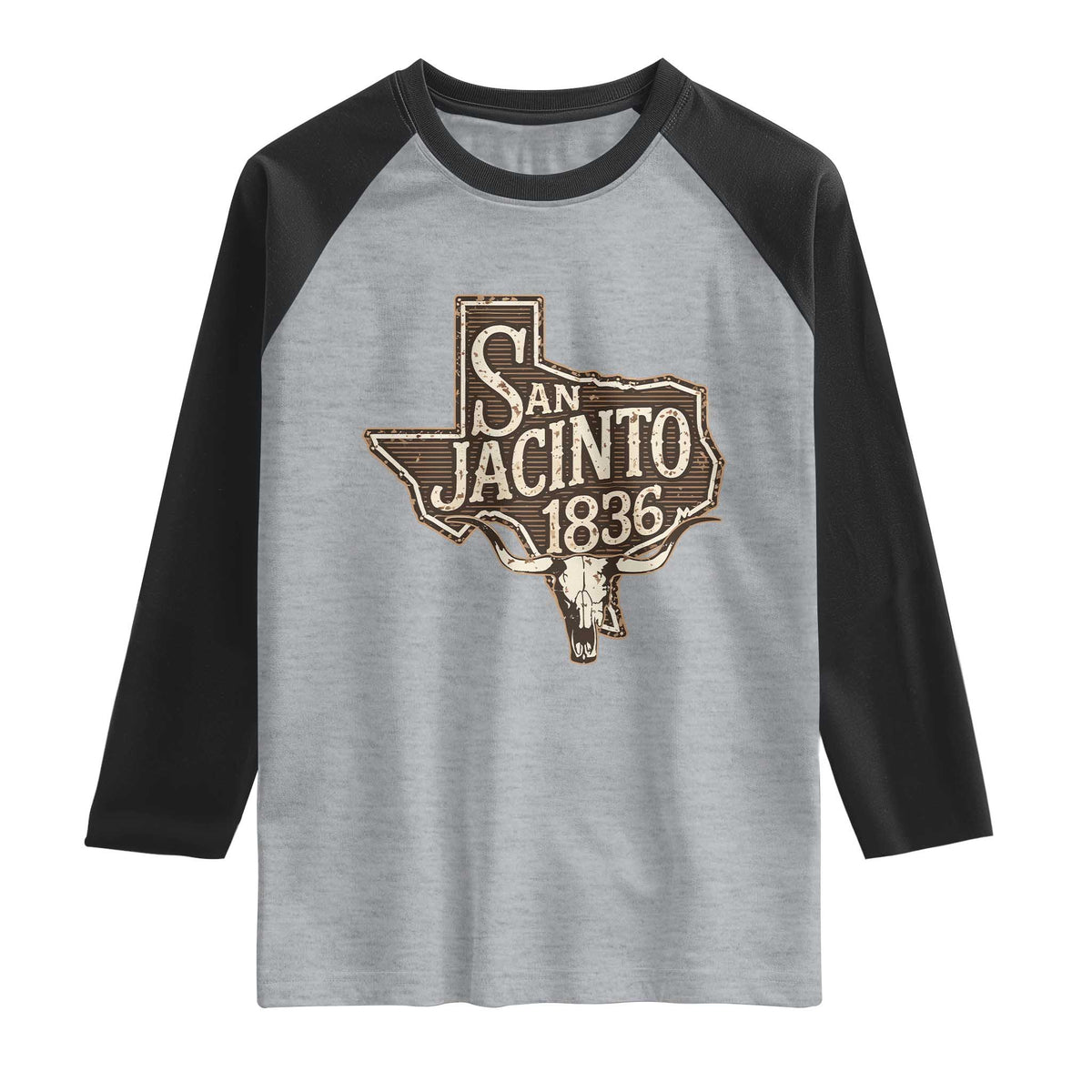 Battle of San Jacinto 1836 Texas History Independence Day Raglan Shirt TS11 Heather Gray Black Print Your Wear