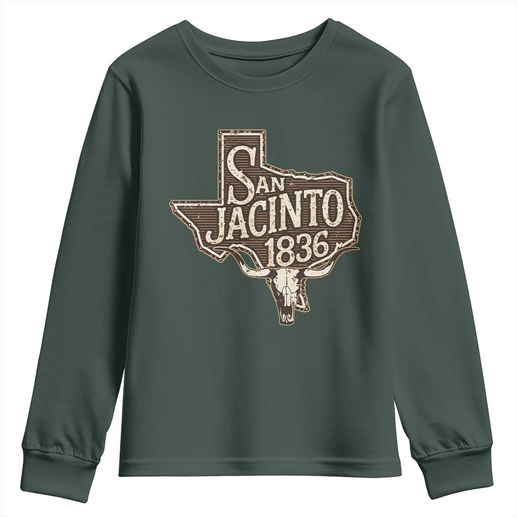 Battle of San Jacinto 1836 Texas History Independence Day Youth Sweatshirt TS11 Dark Forest Green Print Your Wear