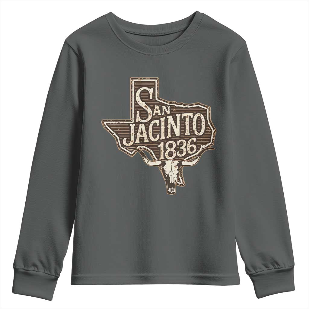 Battle of San Jacinto 1836 Texas History Independence Day Youth Sweatshirt TS11 Dark Heather Print Your Wear