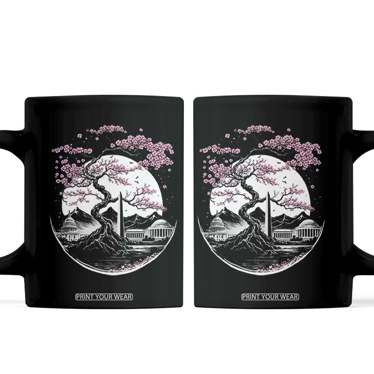 Washington DC Cherry Blossoms Monuments Memorials Japanese Style Coffee Mug TS11 Black Print Your Wear