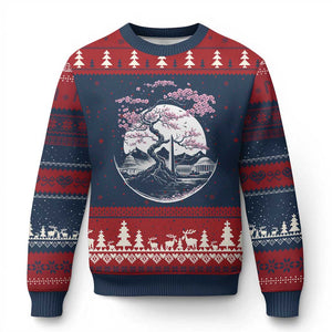 Washington DC Cherry Blossoms Monuments Memorials Japanese Style Ugly Christmas Sweater TS11 Navy Red Print Your Wear