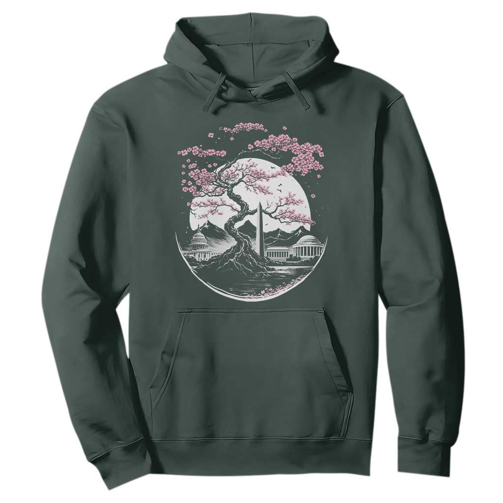 Washington DC Cherry Blossoms Monuments Memorials Japanese Style Hoodie TS11 Dark Forest Green Print Your Wear
