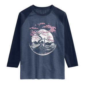 Washington DC Cherry Blossoms Monuments Memorials Japanese Style Raglan Shirt TS11 Heather Denim Navy Print Your Wear