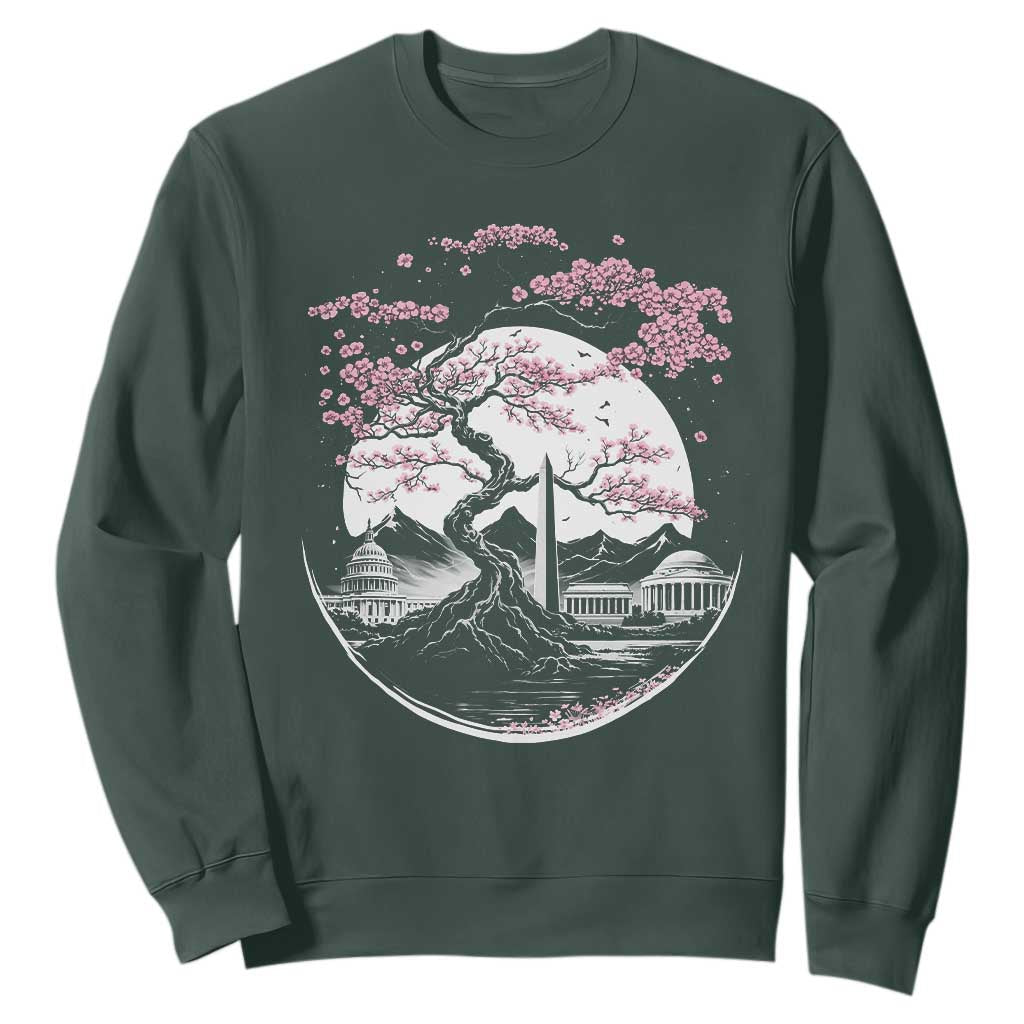 Washington DC Cherry Blossoms Monuments Memorials Japanese Style Sweatshirt TS11 Dark Forest Green Print Your Wear