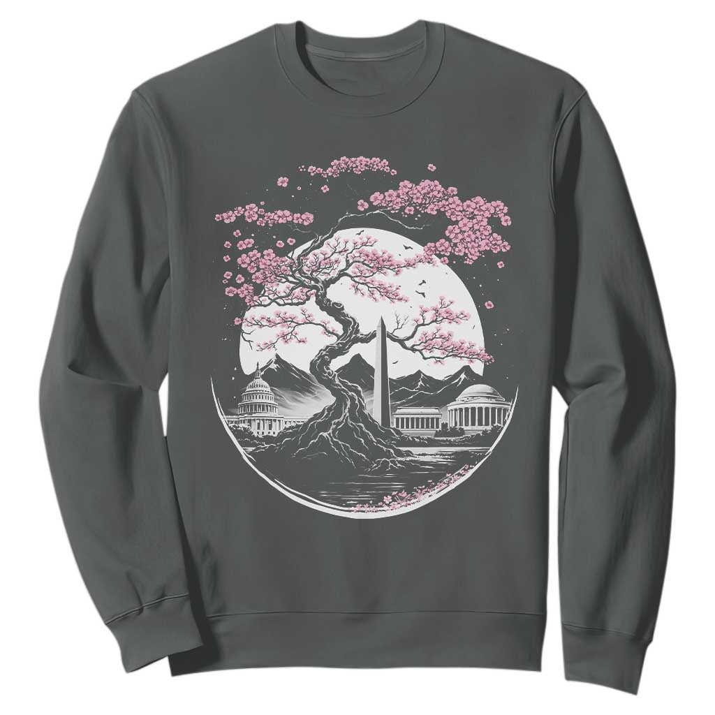 Washington DC Cherry Blossoms Monuments Memorials Japanese Style Sweatshirt TS11 Dark Heather Print Your Wear
