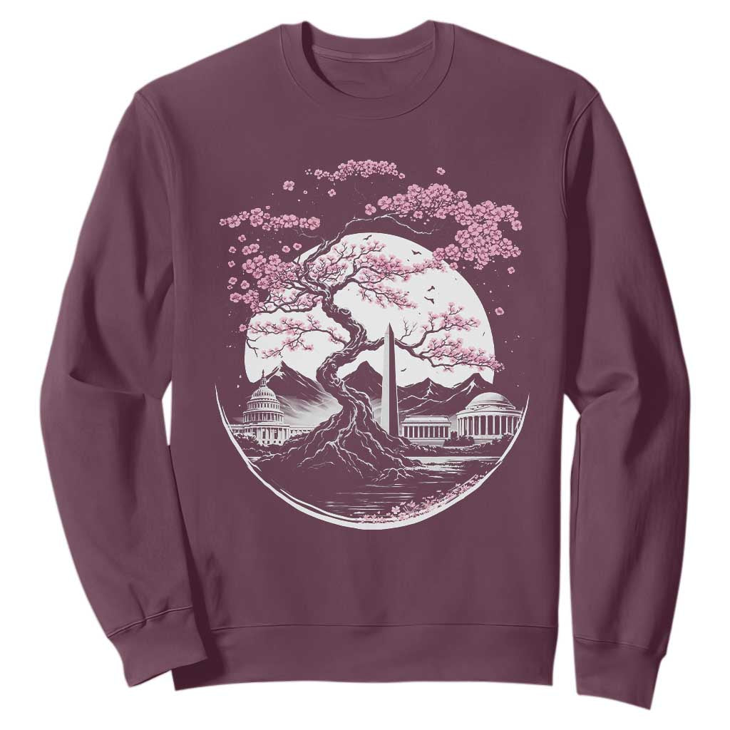 Washington DC Cherry Blossoms Monuments Memorials Japanese Style Sweatshirt TS11 Maroon Print Your Wear