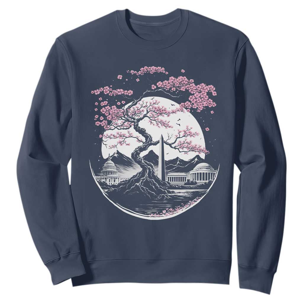 Washington DC Cherry Blossoms Monuments Memorials Japanese Style Sweatshirt TS11 Navy Print Your Wear