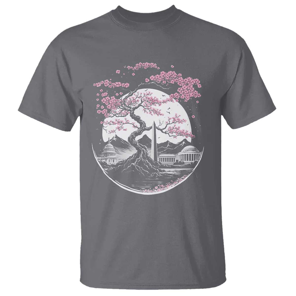 Washington DC Cherry Blossoms Monuments Memorials Japanese Style T Shirt TS11 Charcoal Print Your Wear