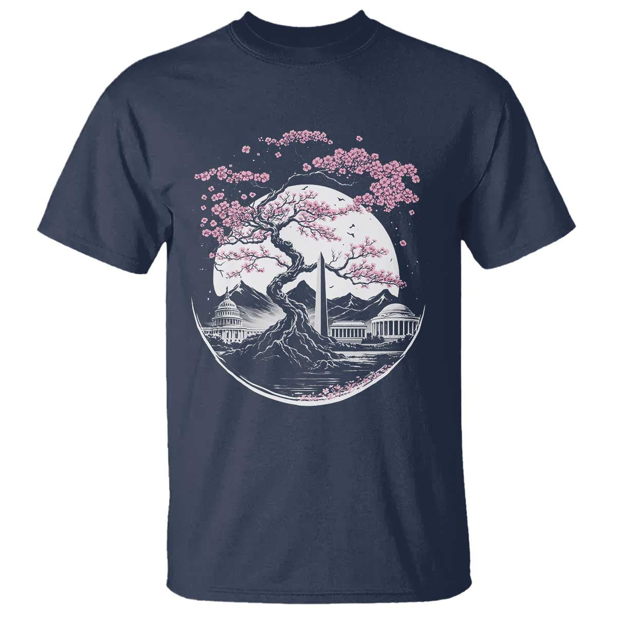 Washington DC Cherry Blossoms Monuments Memorials Japanese Style T Shirt TS11 Navy Print Your Wear