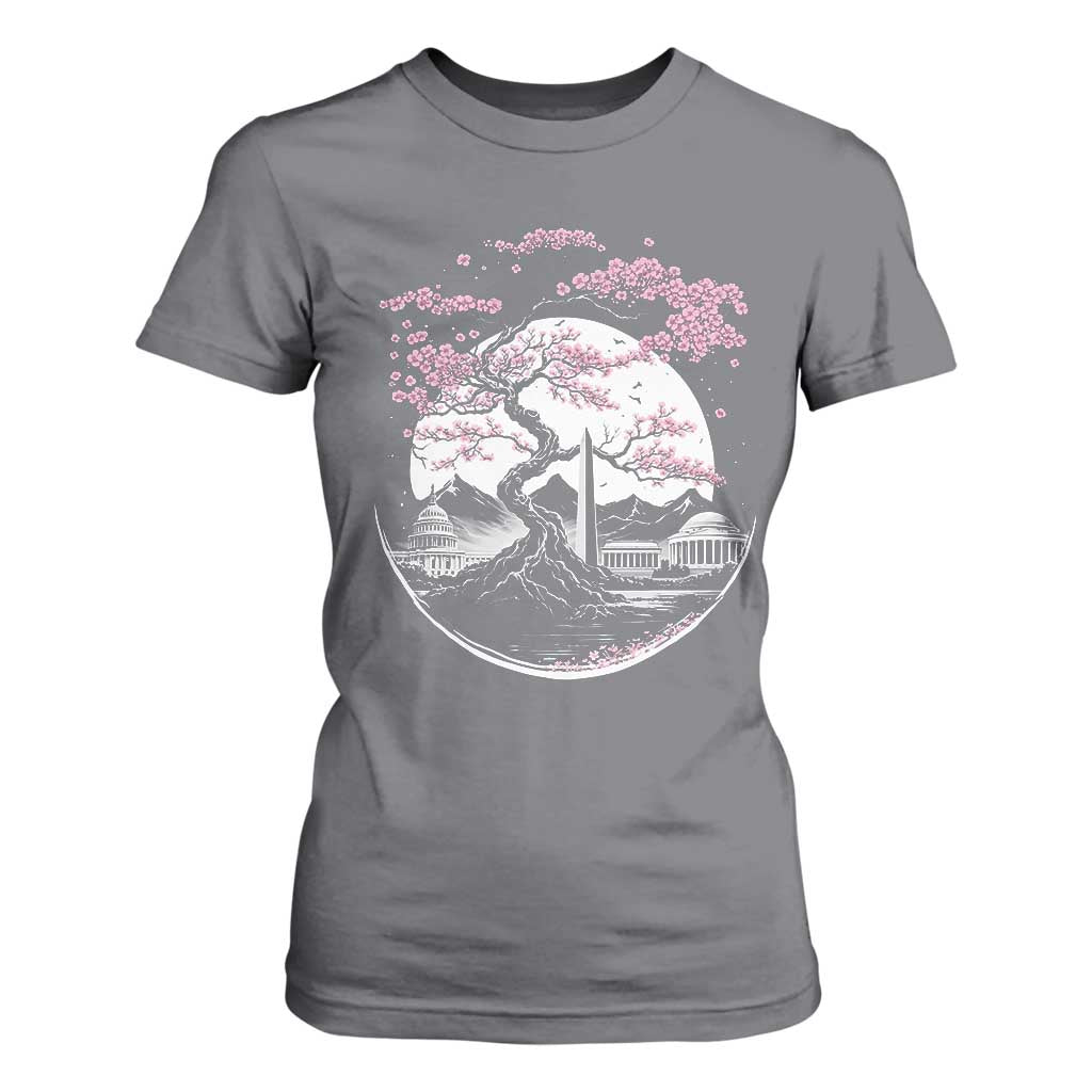 Washington DC Cherry Blossoms Monuments Memorials Japanese Style T Shirt For Women TS11 Charcoal Print Your Wear