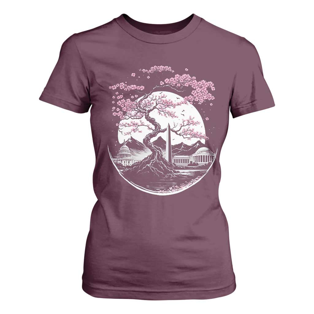 Washington DC Cherry Blossoms Monuments Memorials Japanese Style T Shirt For Women TS11 Maroon Print Your Wear