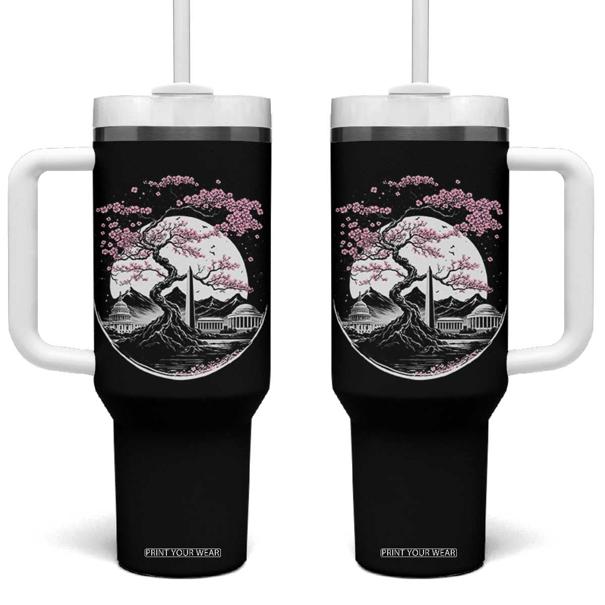 Washington DC Cherry Blossoms Monuments Memorials Japanese Style Tumbler With Handle TS11 One Size: 40 oz Black Print Your Wear