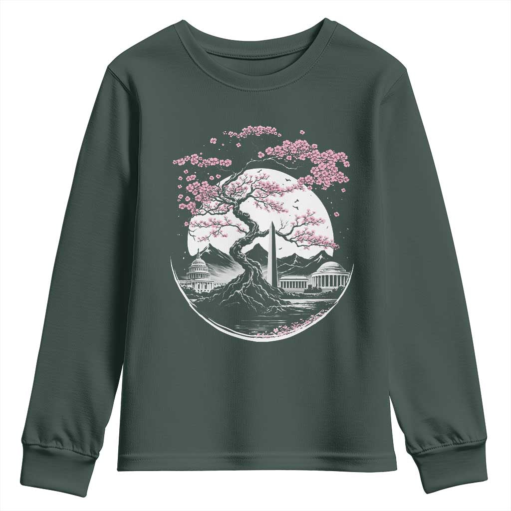 Washington DC Cherry Blossoms Monuments Memorials Japanese Style Youth Sweatshirt TS11 Dark Forest Green Print Your Wear
