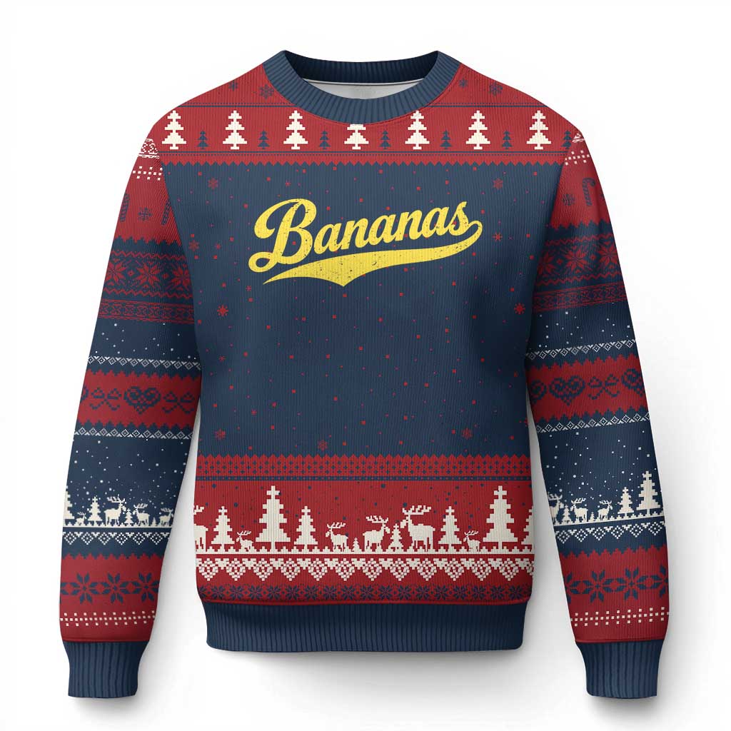 Bananas Retro Throwback Baseball Sport Lover Ugly Christmas Sweater TS11 Navy Red Print Your Wear
