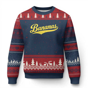 Bananas Retro Throwback Baseball Sport Lover Ugly Christmas Sweater TS11 Navy Red Print Your Wear