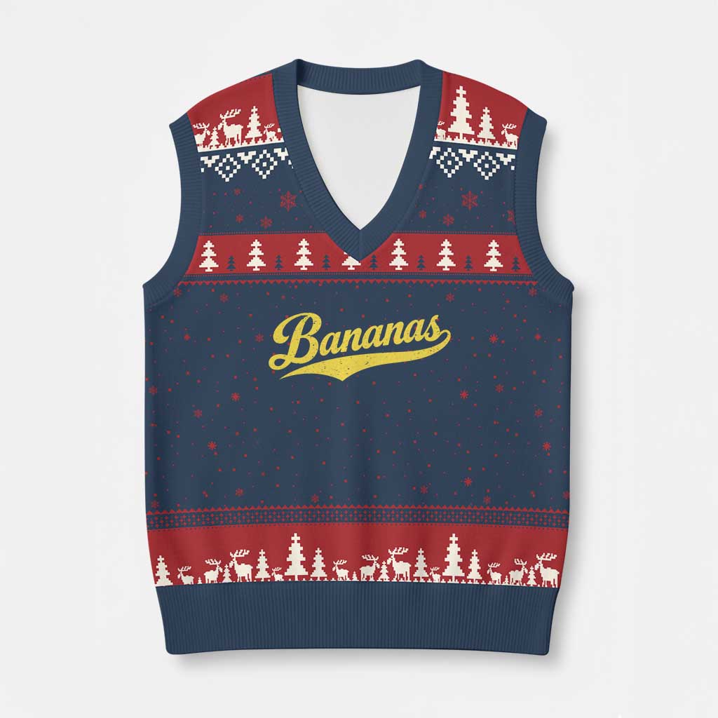 Bananas Retro Throwback Baseball Sport Lover V-Neck Knit Sweater Vest TS11 Navy Red Print Your Wear