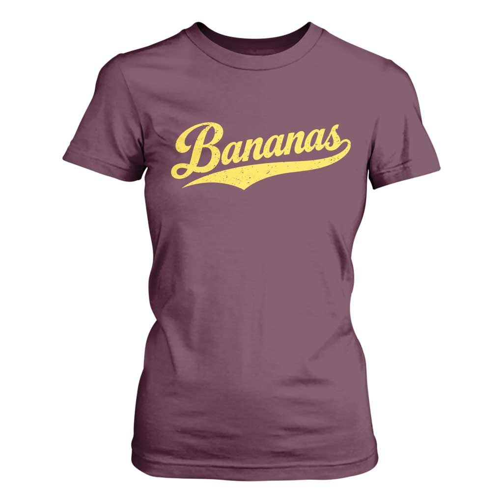 Bananas Retro Throwback Baseball Sport Lover T Shirt For Women TS11 Maroon Print Your Wear